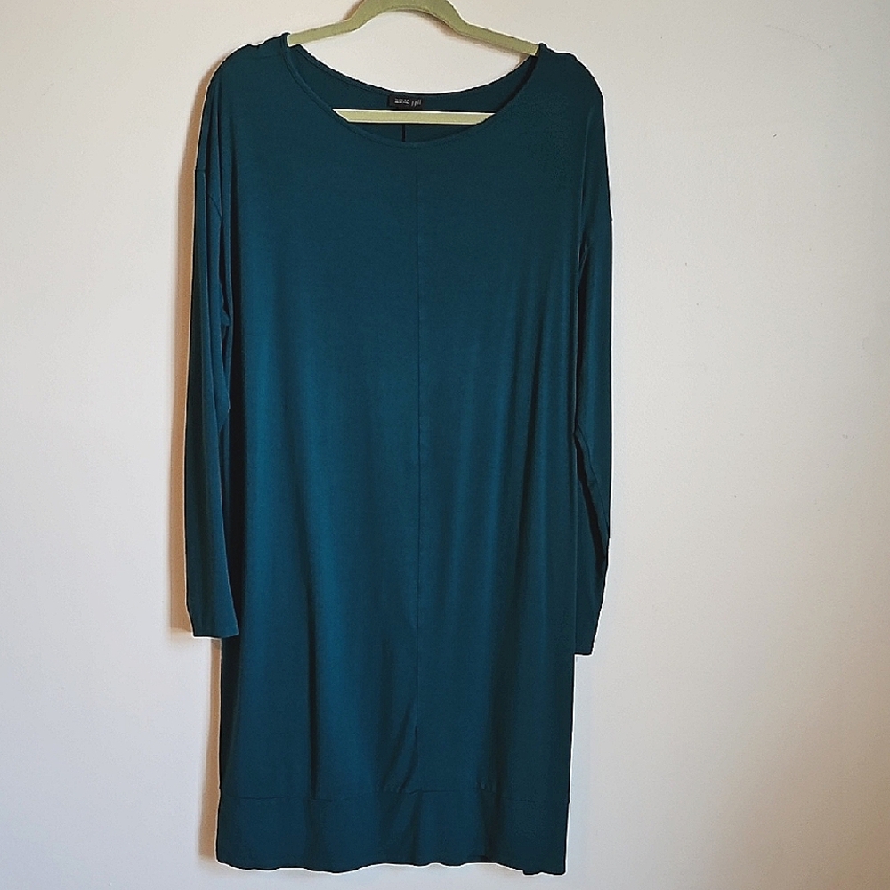 J Jill Wearever XL Knit Midi Dress Green Long Sleeve Stretch Minimalist Lagom